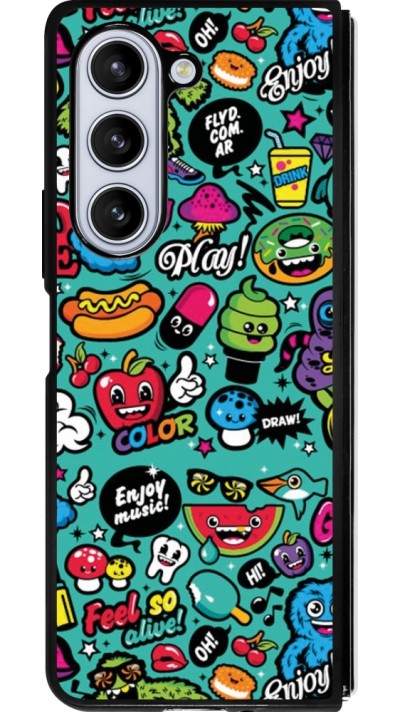 Coque Samsung Galaxy Z Fold5 - Silicone rigide noir Cartoons old school