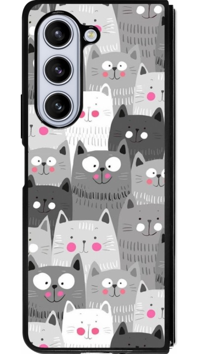 Coque Samsung Galaxy Z Fold5 - Silicone rigide noir Chats gris troupeau