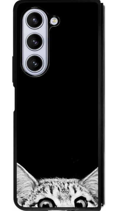 Coque Samsung Galaxy Z Fold5 - Silicone rigide noir Cat Looking Up Black