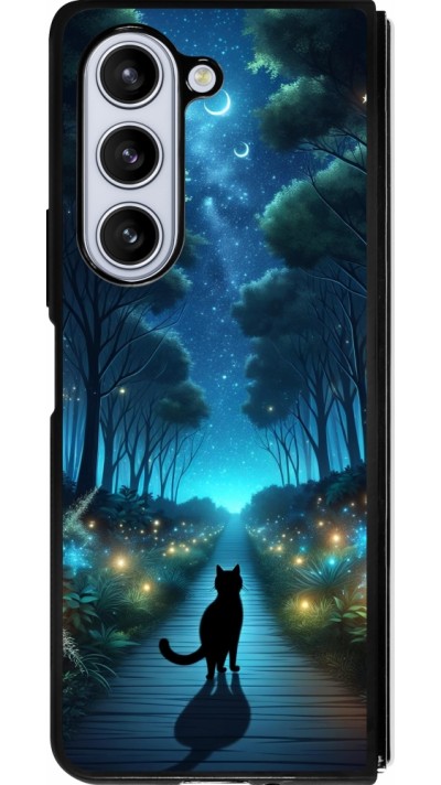 Coque Samsung Galaxy Z Fold5 - Silicone rigide noir Chat noir promenade