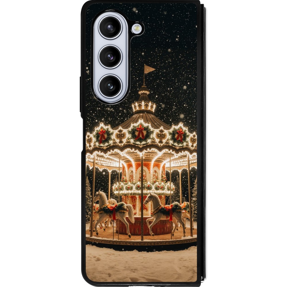 Coque Samsung Galaxy Z Fold5 - Silicone rigide noir Christmas 25 Carousel