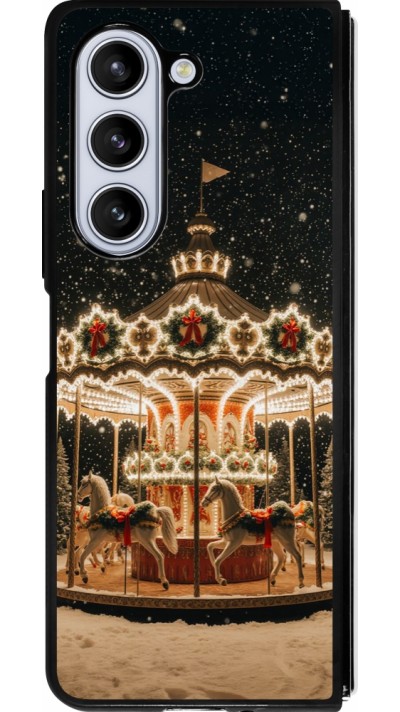 Coque Samsung Galaxy Z Fold5 - Silicone rigide noir Christmas 25 Carousel