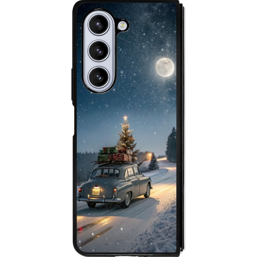 Coque Samsung Galaxy Z Fold5 - Silicone rigide noir Christmas 25 Car with Tree Xmas