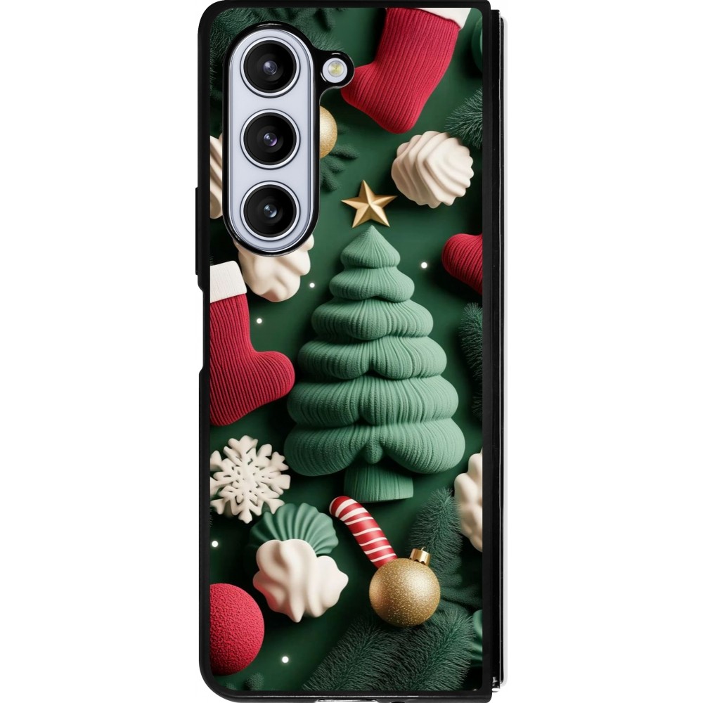 Coque Samsung Galaxy Z Fold5 - Silicone rigide noir Christmas 25 Christmas textiles
