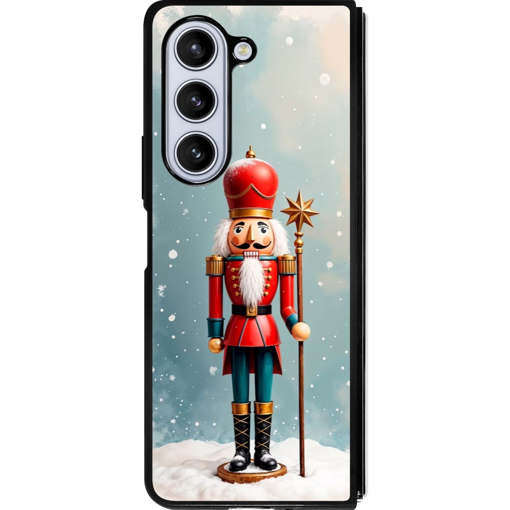Coque Samsung Galaxy Z Fold5 - Silicone rigide noir Christmas 25 Nutcracker Snow