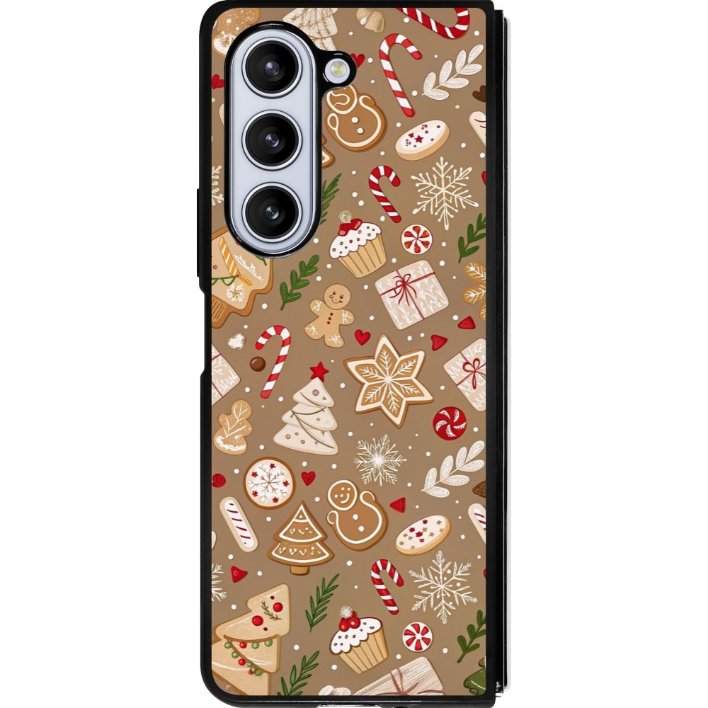 Coque Samsung Galaxy Z Fold5 - Silicone rigide noir Christmas 25 Pattern Ginger Cookie