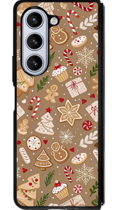 Coque Samsung Galaxy Z Fold5 - Silicone rigide noir Christmas 25 Pattern Ginger Cookie