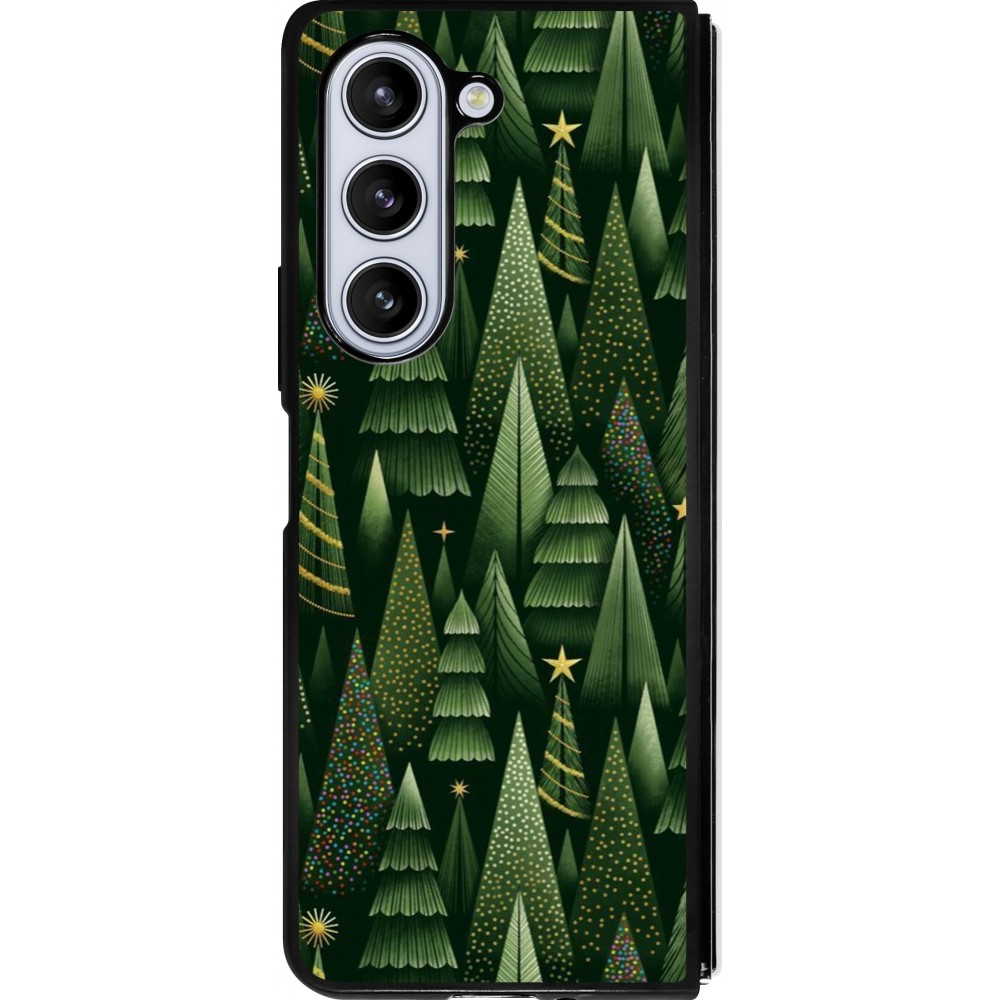 Coque Samsung Galaxy Z Fold5 - Silicone rigide noir Christmas 25 Pattern Xmas Tree