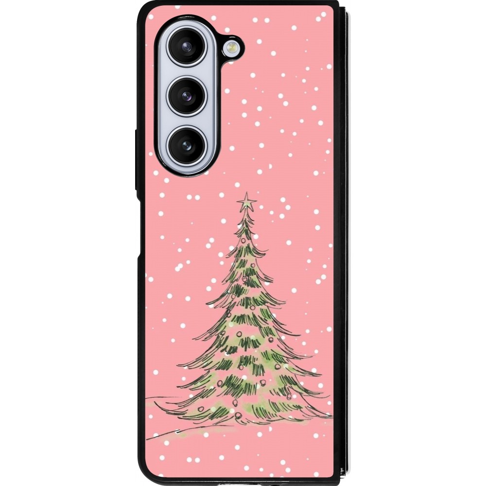 Coque Samsung Galaxy Z Fold5 - Silicone rigide noir Christmas 25 Pink Tree