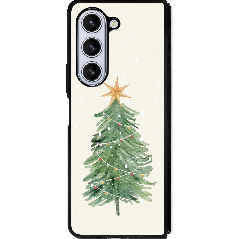 Coque Samsung Galaxy Z Fold5 - Silicone rigide noir Christmas 25 Sketch Tree