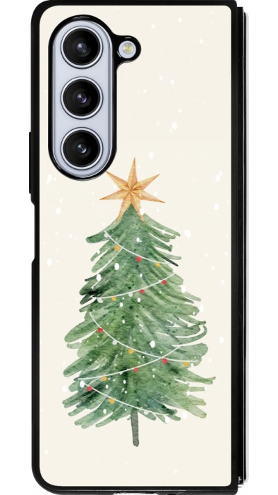 Coque Samsung Galaxy Z Fold5 - Silicone rigide noir Christmas 25 Sketch Tree