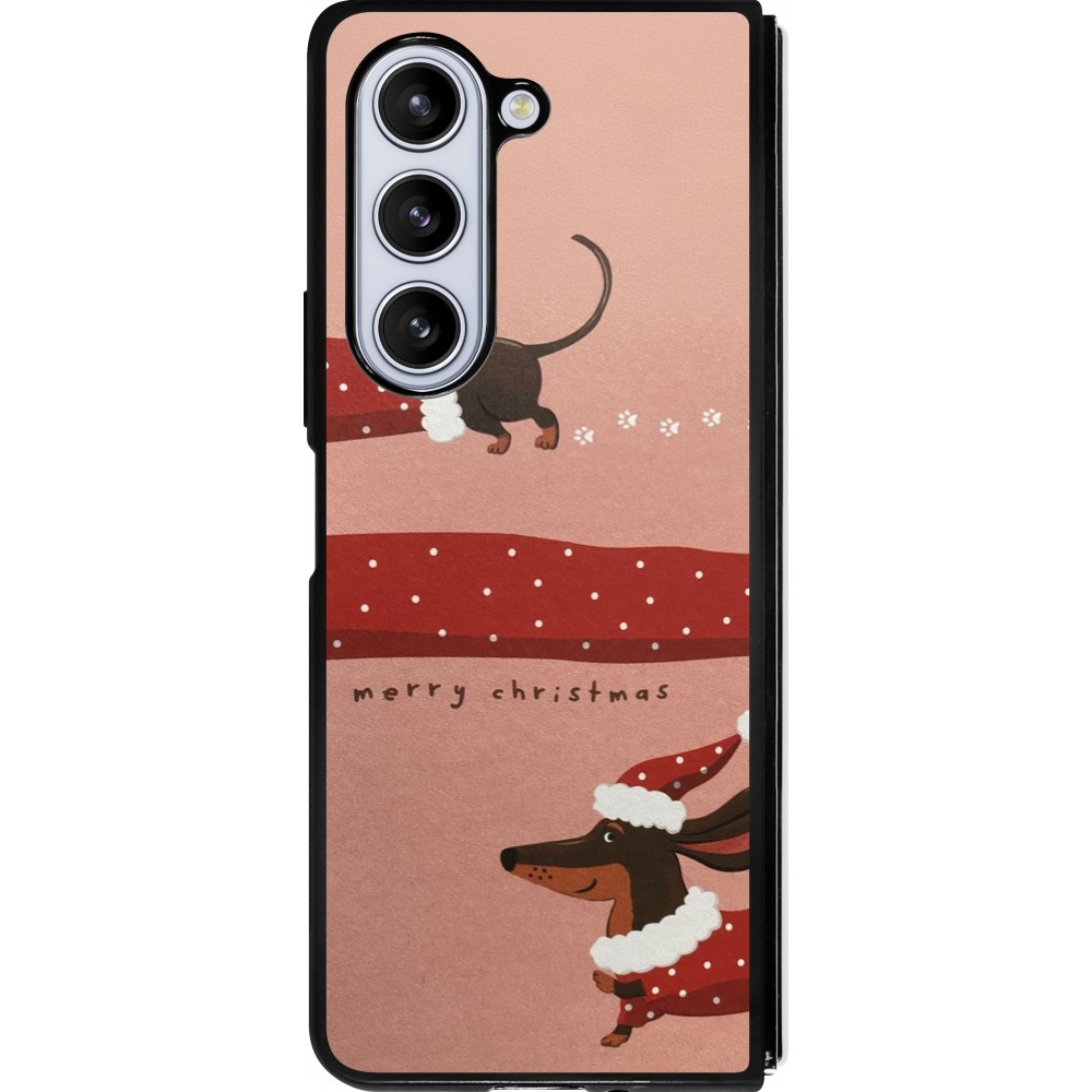 Coque Samsung Galaxy Z Fold5 - Silicone rigide noir Christmas 25 Teckel Merry Xmas