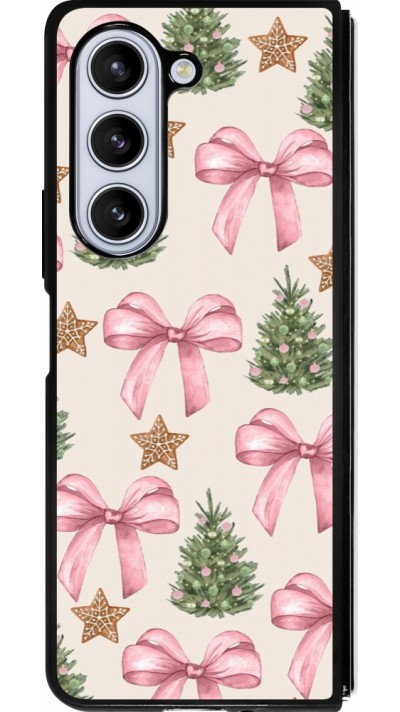 Coque Samsung Galaxy Z Fold5 - Silicone rigide noir Christmas 25 Vintage Ribbons