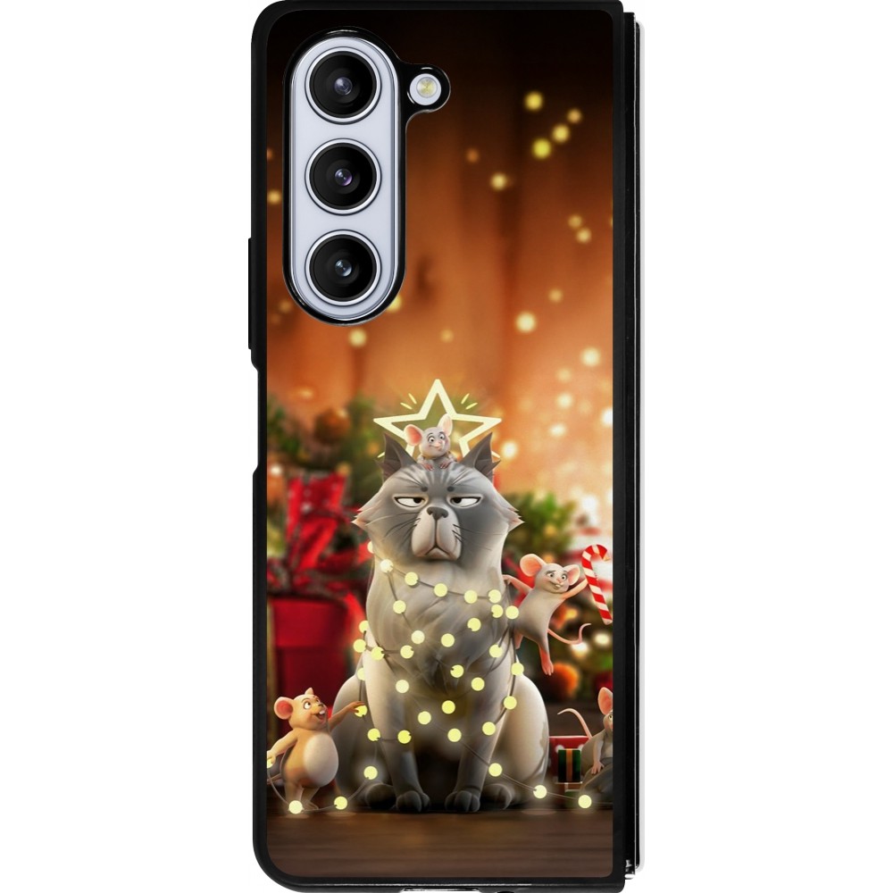 Coque Samsung Galaxy Z Fold5 - Silicone rigide noir Christmas 25 Xmas Cat