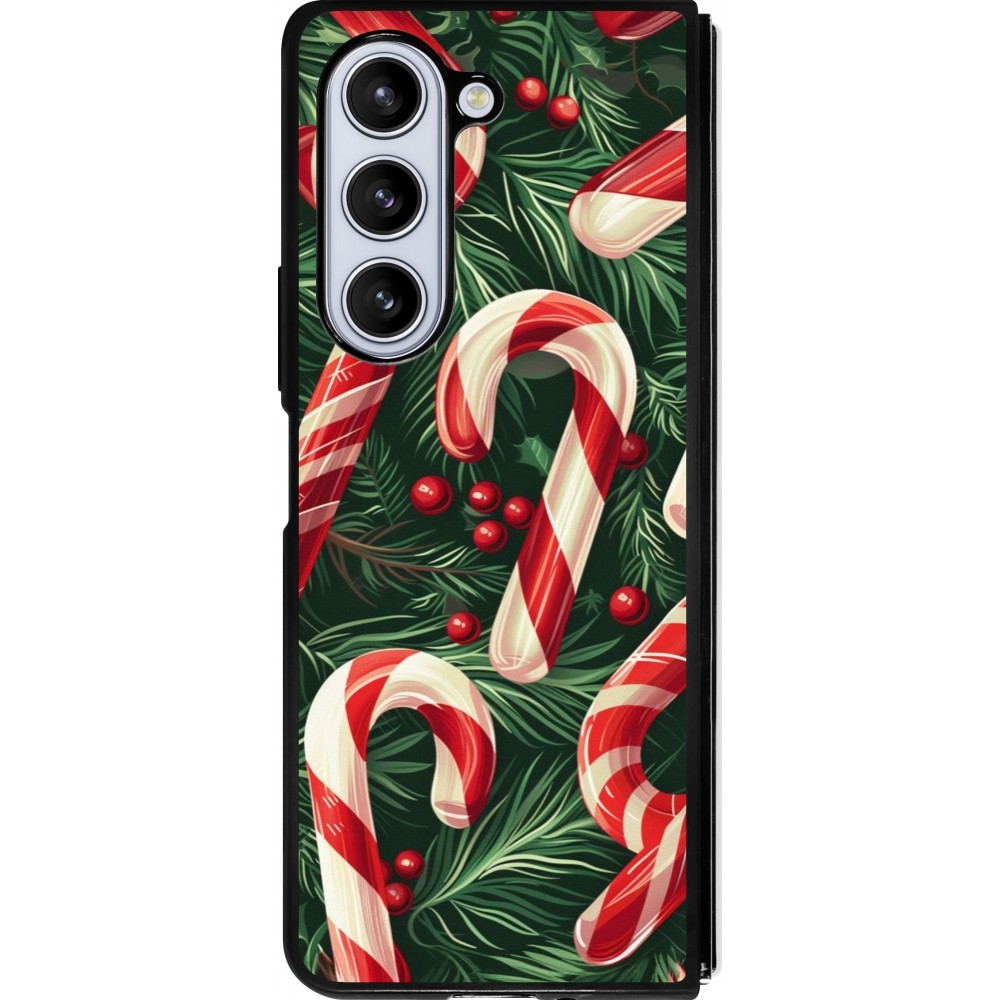 Coque Samsung Galaxy Z Fold5 - Silicone rigide noir Christmas 25 Xmas Stick