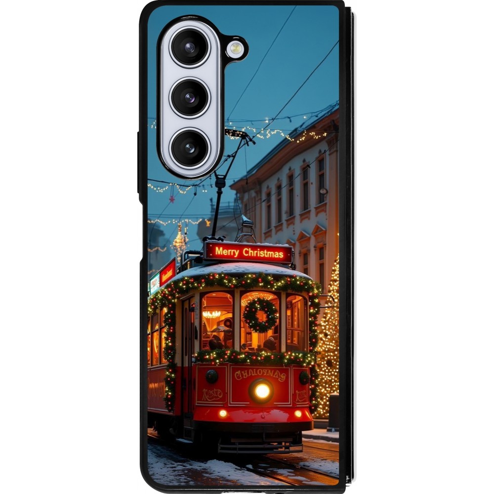 Coque Samsung Galaxy Z Fold5 - Silicone rigide noir Christmas 25 Xmas Train