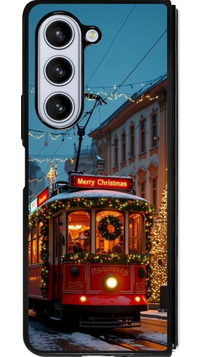 Coque Samsung Galaxy Z Fold5 - Silicone rigide noir Christmas 25 Xmas Train