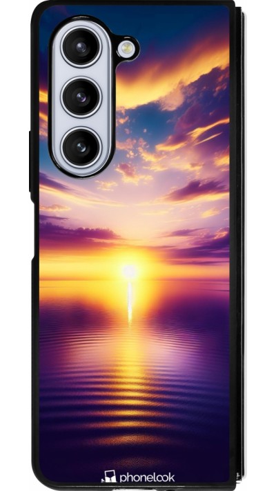 Coque Samsung Galaxy Z Fold5 - Silicone rigide noir Coucher soleil jaune violet