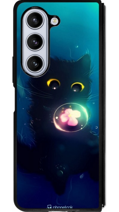 Coque Samsung Galaxy Z Fold5 - Silicone rigide noir Cute Cat Bubble