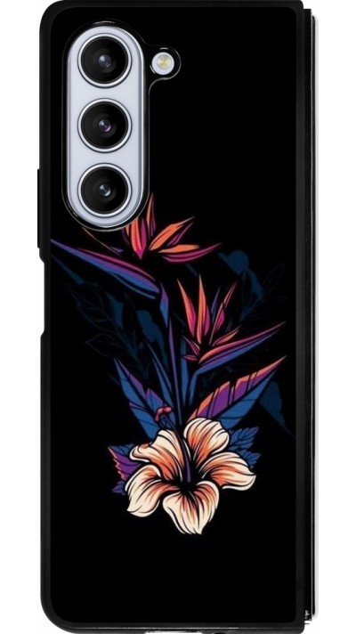 Coque Samsung Galaxy Z Fold5 - Silicone rigide noir Dark Flowers