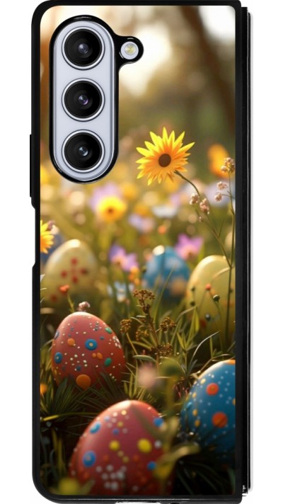 Coque Samsung Galaxy Z Fold5 - Silicone rigide noir Easter 2026 Decorated eggs