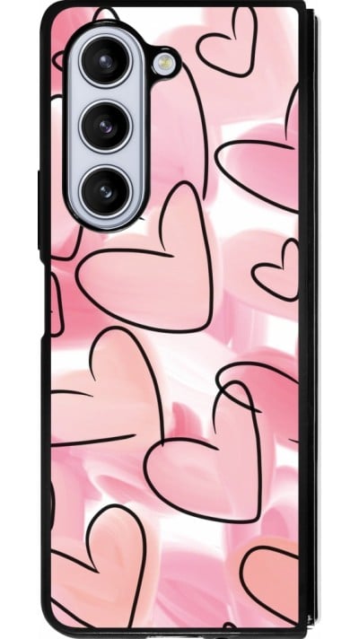 Coque Samsung Galaxy Z Fold5 - Silicone rigide noir Easter 2023 pink hearts