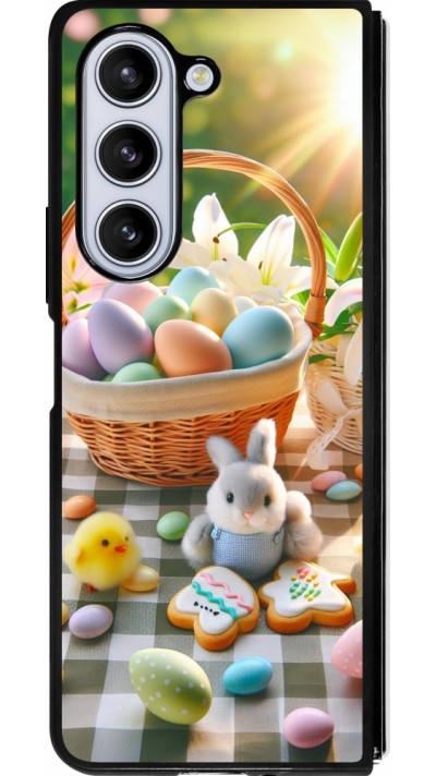 Coque Samsung Galaxy Z Fold5 - Silicone rigide noir Easter 2025 Panier Pâques