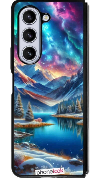 Coque Samsung Galaxy Z Fold5 - Silicone rigide noir Fantasy Mountain Lake Sky Stars