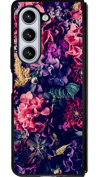 Coque Samsung Galaxy Z Fold5 - Silicone rigide noir Flowers Dark