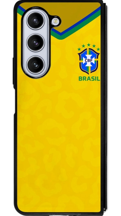Coque Samsung Galaxy Z Fold5 - Silicone rigide noir Maillot de football Brésil 2022 personnalisable