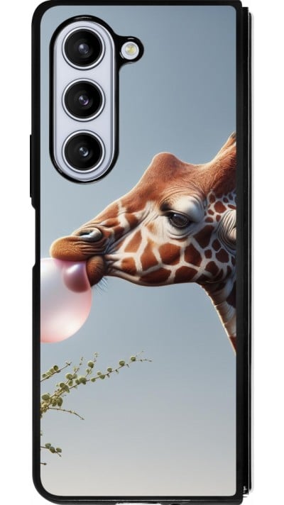 Coque Samsung Galaxy Z Fold5 - Silicone rigide noir Girafe à bulle