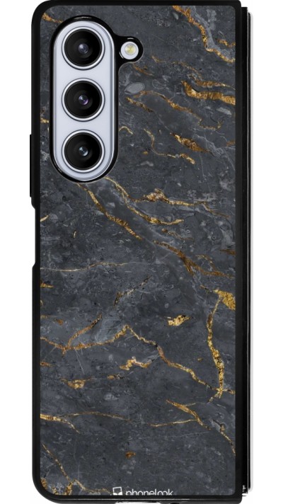 Coque Samsung Galaxy Z Fold5 - Silicone rigide noir Grey Gold Marble