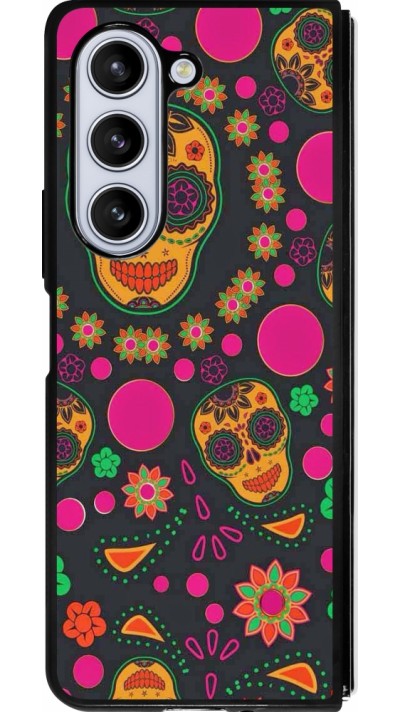 Samsung Galaxy Z Fold5 Case Hülle - Silikon schwarz Halloween 22 colorful mexican skulls