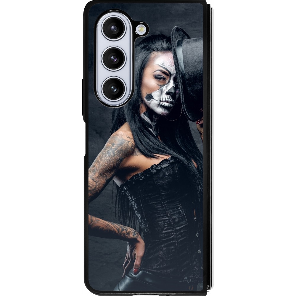 Coque Samsung Galaxy Z Fold5 - Silicone rigide noir Halloween 22 Tattooed Girl