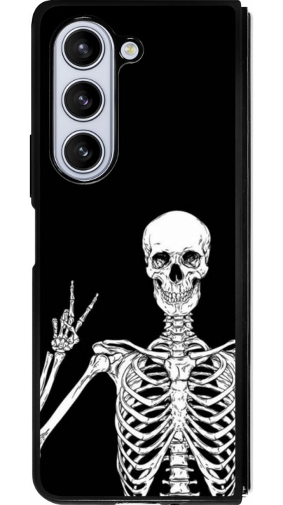 Coque Samsung Galaxy Z Fold5 - Silicone rigide noir Halloween 2023 peace skeleton
