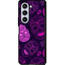 Coque Samsung Galaxy Z Fold5 - Silicone rigide noir Halloween 2023 pink skulls