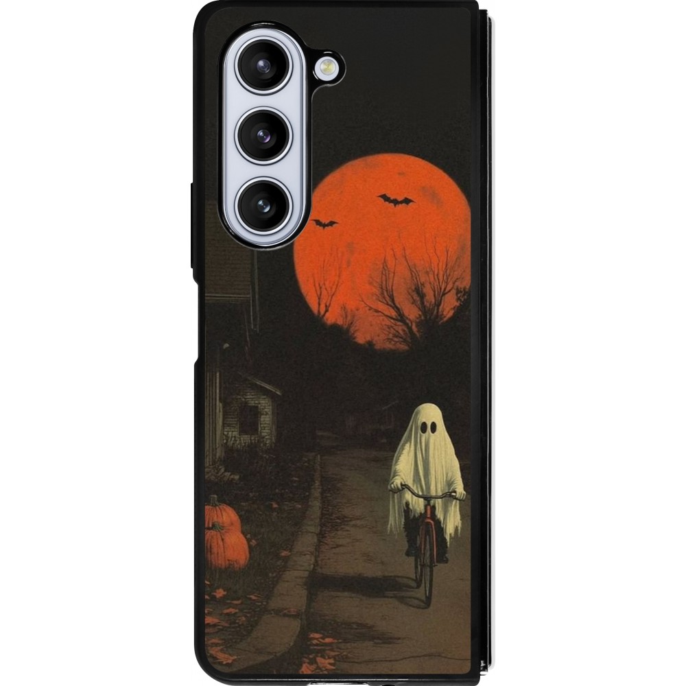 Samsung Galaxy Z Fold5 Case Hülle - Silikon schwarz Halloween 2025 Ghost on a bicycle