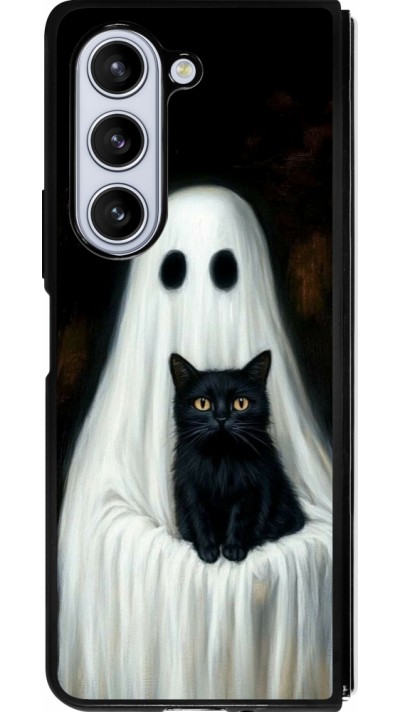 Samsung Galaxy Z Fold5 Case Hülle - Silikon schwarz Halloween 2025 Ghost with black cat Samsung Galaxy Z Fold5 Case Hülle - Silikon schwarz Halloween 2025 Ghost with black cat