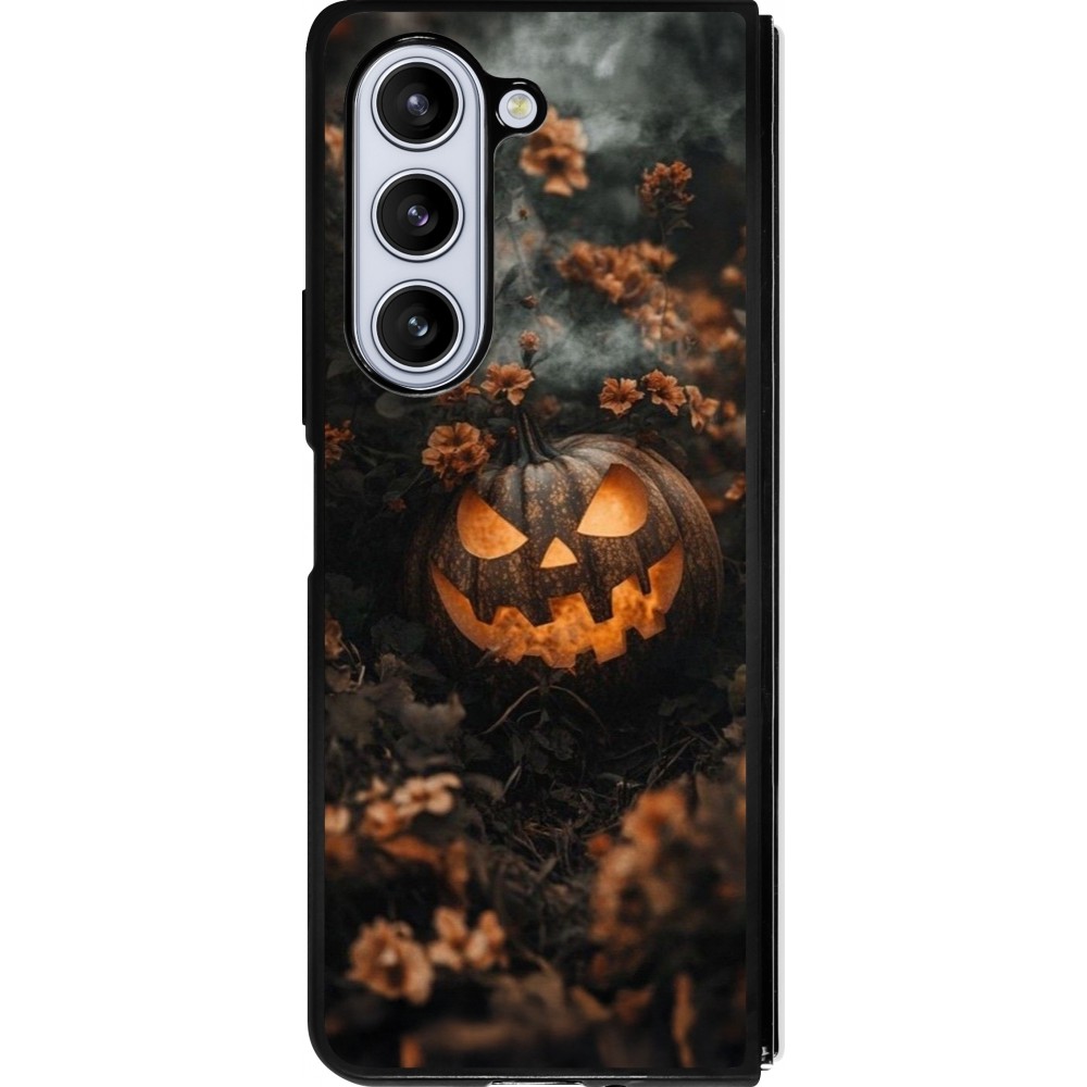 Samsung Galaxy Z Fold5 Case Hülle - Silikon schwarz Halloween 2025 Pumpkin with flowers