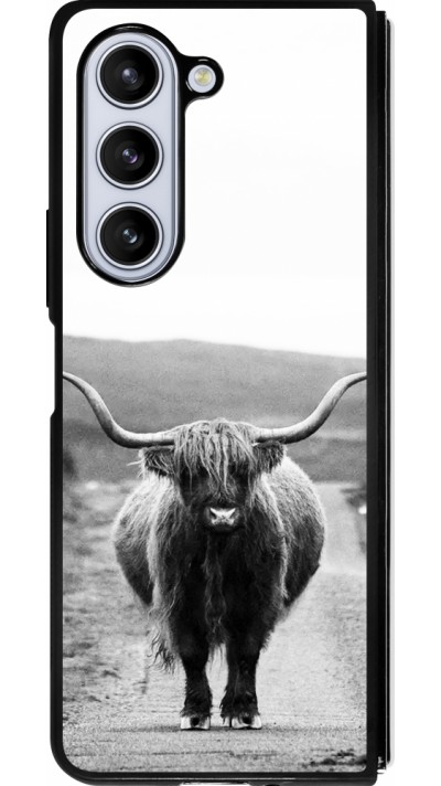 Coque Samsung Galaxy Z Fold5 - Silicone rigide noir Highland cattle
