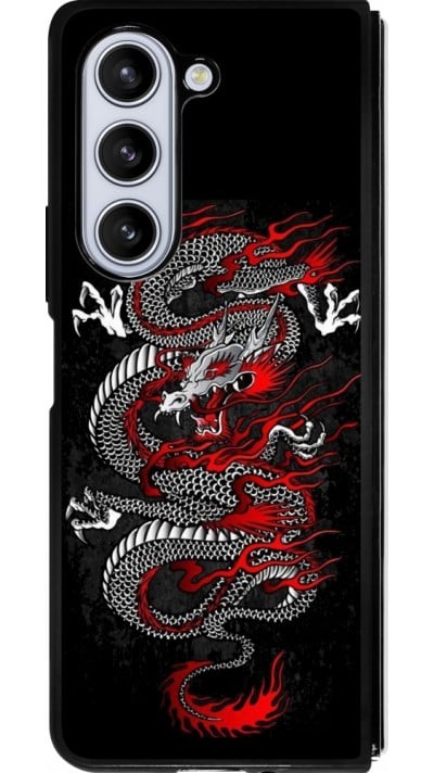 Coque Samsung Galaxy Z Fold5 - Silicone rigide noir Japanese style Dragon Tattoo Red Black