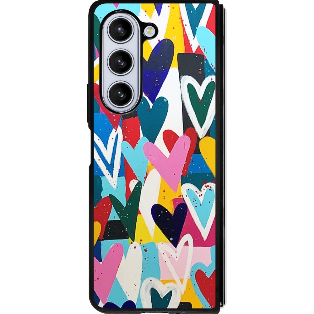 Coque Samsung Galaxy Z Fold5 - Silicone rigide noir Joyful Hearts