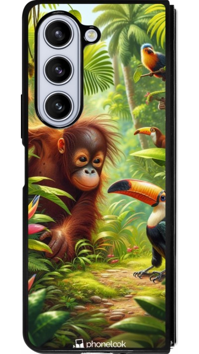 Coque Samsung Galaxy Z Fold5 - Silicone rigide noir Jungle Tropicale Tayrona