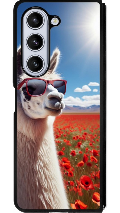 Coque Samsung Galaxy Z Fold5 - Silicone rigide noir Lama Chic en Coquelicot