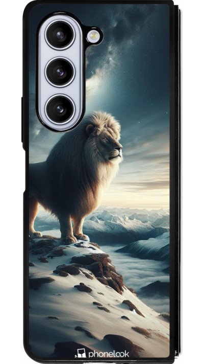 Coque Samsung Galaxy Z Fold5 - Silicone rigide noir Le lion blanc