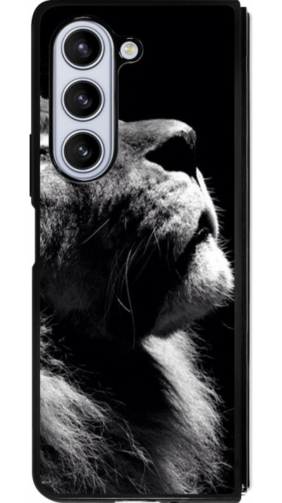 Coque Samsung Galaxy Z Fold5 - Silicone rigide noir Lion looking up