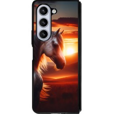 Coque Samsung Galaxy Z Fold5 - Silicone rigide noir Majestic Sunset Horse