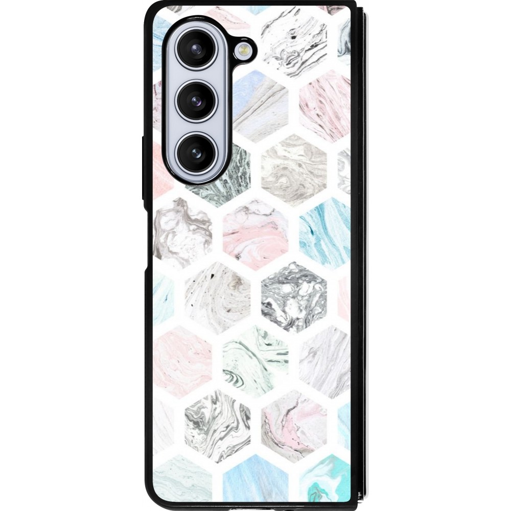 Coque Samsung Galaxy Z Fold5 - Silicone rigide noir Marble Everything