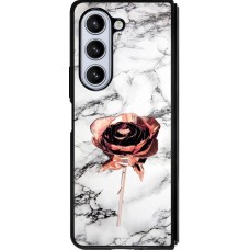 Coque Samsung Galaxy Z Fold5 - Silicone rigide noir Marble Rose Gold