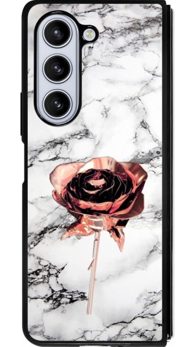 Coque Samsung Galaxy Z Fold5 - Silicone rigide noir Marble Rose Gold
